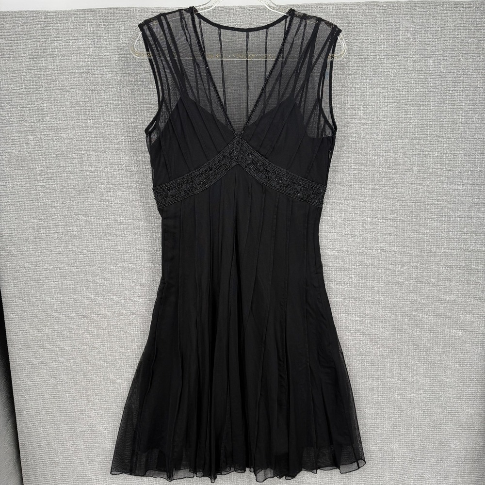 Mixit Dress Womens 12‎ Black Mesh Beaded Fit & Flare Sleeveless V Neck Cocktail